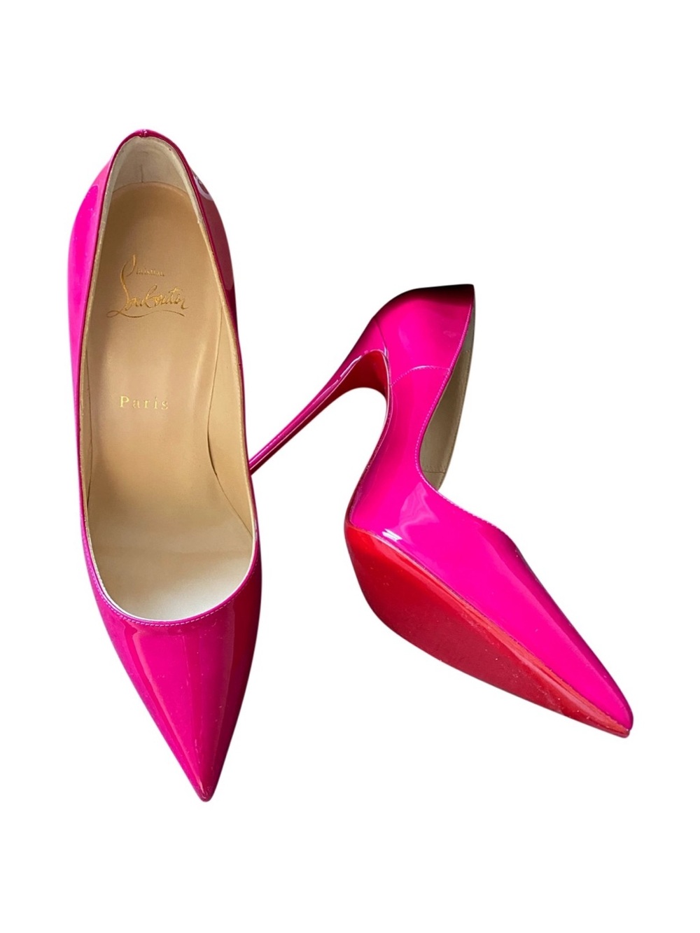 Christian Louboutin Hot Pink Patent Pointed-Toe Pumps “So Kate”